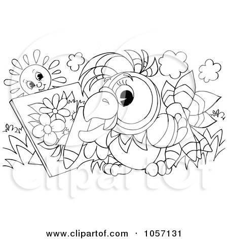 Royalty-Free Clip Art Illustration of a Coloring Page Outline Of A Parrot Artist Coloring by Alex Bannykh