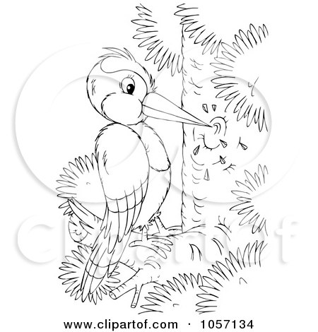 Royalty-Free Clip Art Illustration of a Coloring Page Outline Of A Woodpecker by Alex Bannykh