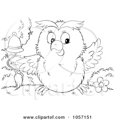 Royalty-Free Clip Art Illustration of a Coloring Page Outline Of An Owl Ringing A Bell by Alex Bannykh