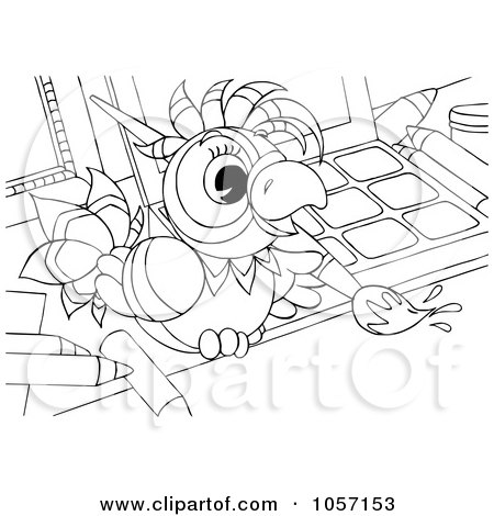 Royalty-Free Clip Art Illustration of a Coloring Page Outline Of A Parrot Artist Painting by Alex Bannykh