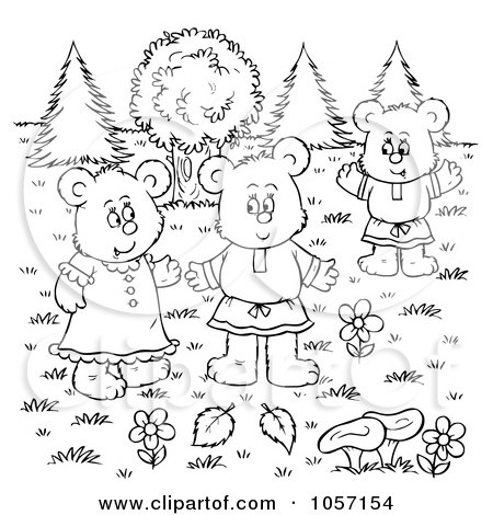 Royalty-Free Clip Art Illustration of a Coloring Page Outline Of A Bear Family Outside by Alex Bannykh