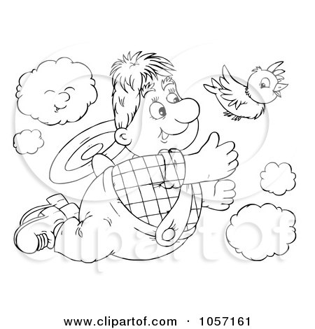 Royalty-Free Clip Art Illustration of a Coloring Page Outline Of A Flying Man And Bird by Alex Bannykh