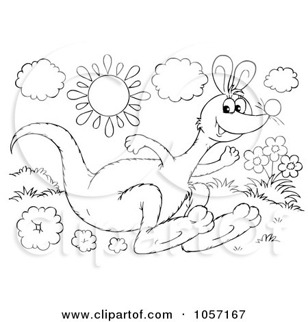 Royalty-Free Clip Art Illustration of a Coloring Page Outline Of A Kangaroo Hopping by Alex Bannykh