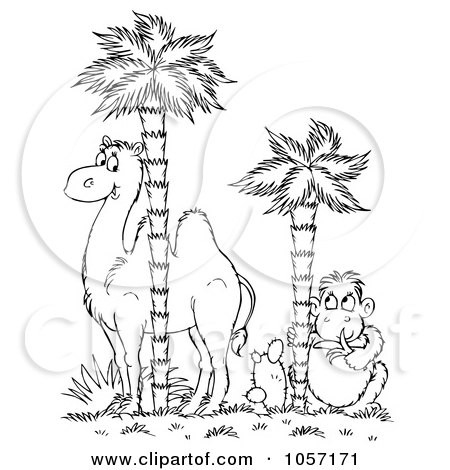 Royalty-Free Clip Art Illustration of a Coloring Page Outline Of A Monkey And Camel by Alex Bannykh