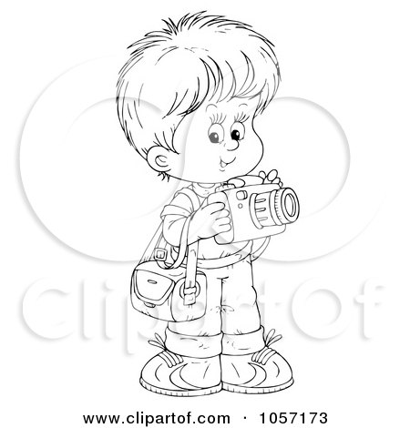 Royalty-Free Clip Art Illustration of a Coloring Page Outline Of A Cute Boy Taking Pictures by Alex Bannykh