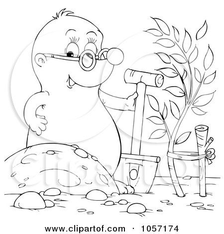 Royalty-Free Clip Art Illustration of a Coloring Page Outline Of A Gopher Digging by Alex Bannykh