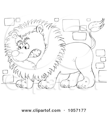 Royalty-Free Clip Art Illustration of a Coloring Page Outline Of A Guard Lion by Alex Bannykh