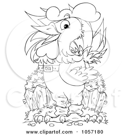 Royalty-Free Clip Art Illustration of a Coloring Page Outline Of A Rooster Wearing Clothes by Alex Bannykh