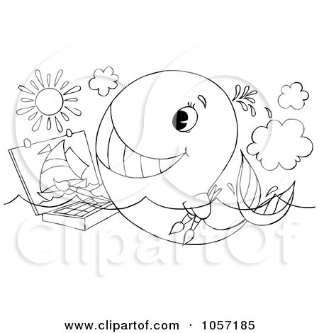 Royalty-Free Clip Art Illustration of a Coloring Page Outline Of An Artist Whale Painting by Alex Bannykh