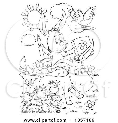 Royalty-Free Clip Art Illustration of a Coloring Page Outline Of A Bird, Donkey And Rabbit Coloring by Alex Bannykh