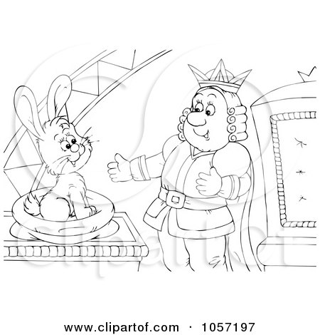 Royalty-Free Clip Art Illustration of a Coloring Page Outline Of A King Talking To A Rabbit by Alex Bannykh