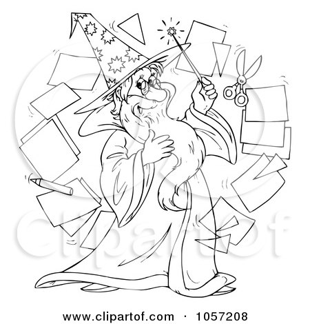 Royalty-Free Clip Art Illustration of a Coloring Page Outline Of A Wizard by Alex Bannykh