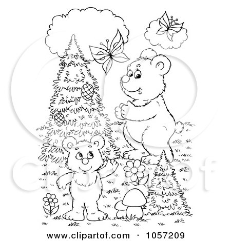 Royalty-Free Clip Art Illustration of a Coloring Page Outline Of A Bear Father And Son by Alex Bannykh