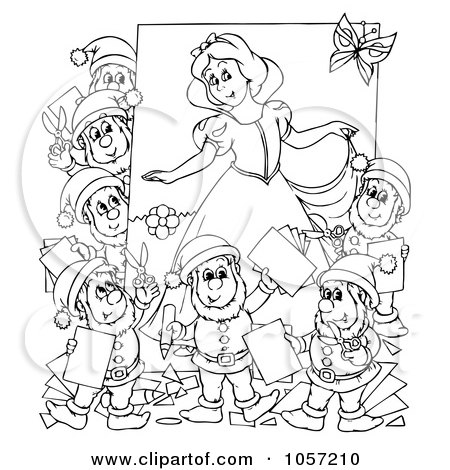 Royalty-Free Clip Art Illustration of a Coloring Page Outline Of Dwarves And Snow White by Alex Bannykh