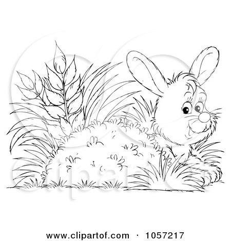 Royalty-Free Clip Art Illustration of a Coloring Page Outline Of A Rabbit Hiding by Alex Bannykh