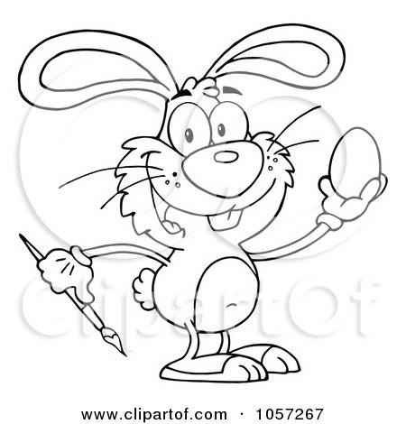 Royalty-Free Vector Clip Art Illustration of an Outlined Easter Bunny Painting An Egg by Hit Toon