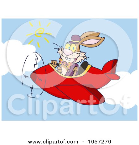 Royalty-Free Vector Clip Art Illustration of an Easter Bunny Flying A Red Plane by Hit Toon