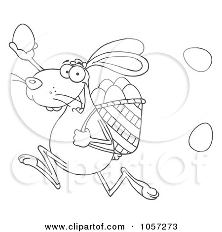 Royalty-Free Vector Clip Art Illustration of an Outlined Bunny Participating In An Easter Egg Hunt by Hit Toon