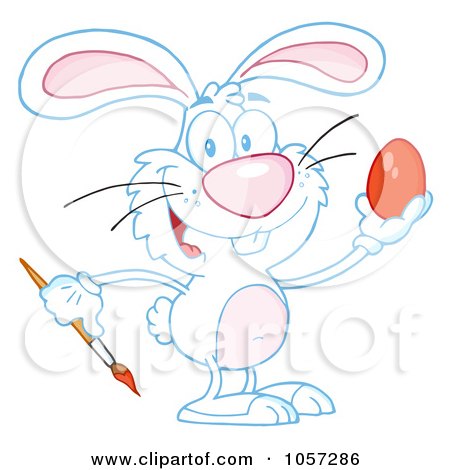 Royalty-Free Vector Clip Art Illustration of a White Easter Bunny Painting An Egg by Hit Toon