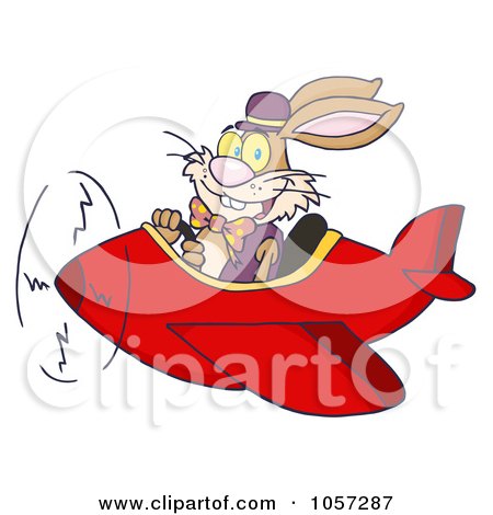 Royalty-Free Vector Clip Art Illustration of an Easter Bunny Flying A Red Airplane by Hit Toon