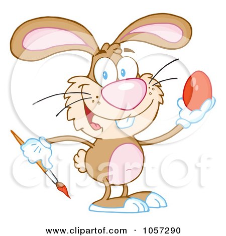 Royalty-Free Vector Clip Art Illustration of a Brown Easter Bunny Painting An Egg by Hit Toon