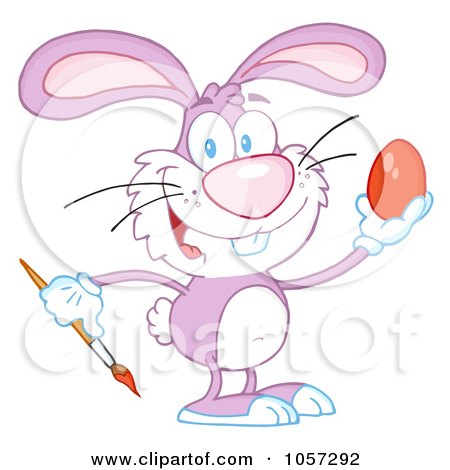 Royalty-Free Vector Clip Art Illustration of a Pink Easter Bunny Painting An Egg by Hit Toon