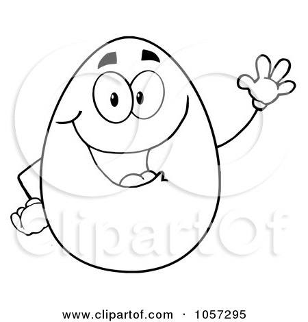 Royalty-Free Vector Clip Art Illustration of an Outlined Easter Egg Character Waving by Hit Toon