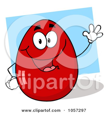 Royalty-Free Vector Clip Art Illustration of a Friendly Red Easter Egg Character Waving by Hit Toon