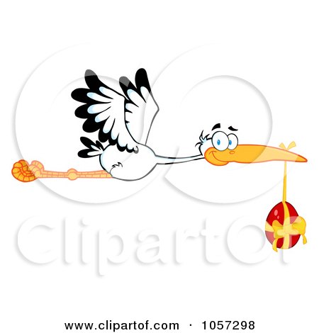 Royalty-Free Vector Clip Art Illustration of a Stork Flying With An Easter Egg by Hit Toon