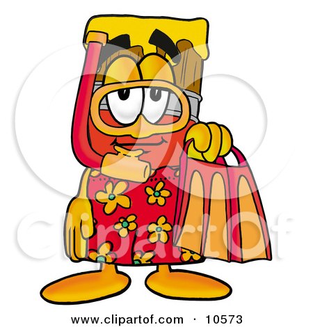 Clipart Picture of a Paint Brush Mascot Cartoon Character in Orange and Red Snorkel Gear by Mascot Junction