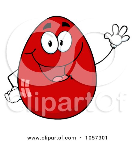 Royalty-Free Vector Clip Art Illustration of a Red Easter Egg Character Waving by Hit Toon