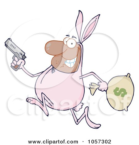 Royalty-Free Vector Clip Art Illustration of a Black Robber Running In A Bunny Costume by Hit Toon