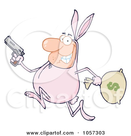 Royalty-Free Vector Clip Art Illustration of a Robber Running In A Bunny Costume by Hit Toon