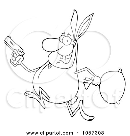 Royalty-Free Vector Clip Art Illustration of an Outlined Robber Running In A Bunny Costume by Hit Toon