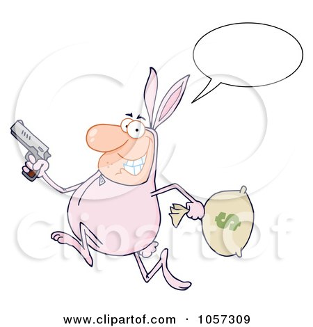 Royalty-Free Vector Clip Art Illustration of a Robber Talking And Running In A Bunny Costume by Hit Toon