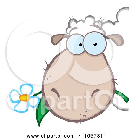 Royalty-Free Vector Clip Art Illustration of a Sheep Eating A Flower by Hit Toon