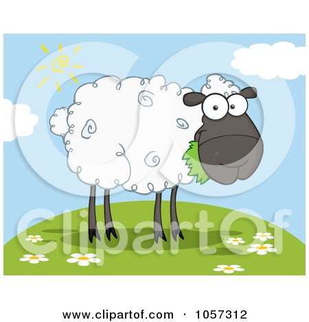 Royalty-Free Vector Clip Art Illustration of a Black Barnyard Sheep Eating Grass On A Hill by Hit Toon