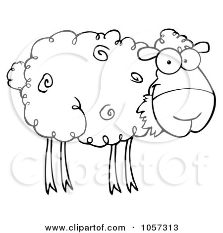 Royalty-Free Vector Clip Art Illustration of an Outlined Barnyard Sheep Eating Grass by Hit Toon
