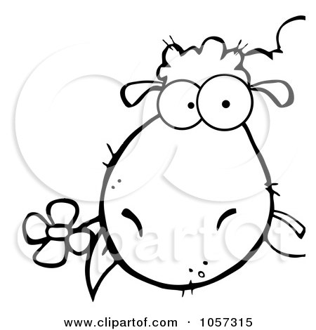 Royalty-Free Vector Clip Art Illustration of an Outline Of A Sheep Eating A Flower by Hit Toon