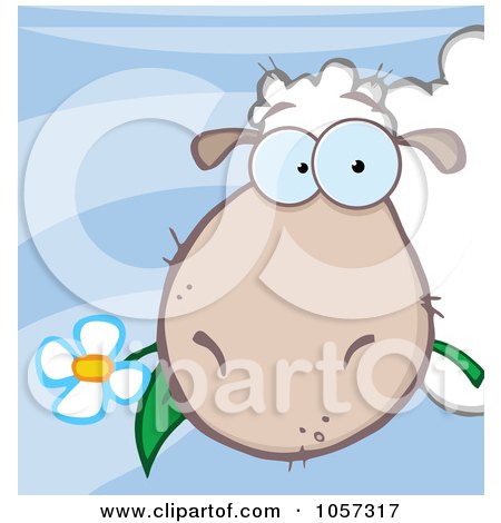 Royalty-Free Vector Clip Art Illustration of a Sheep Eating A Flower Over Blue by Hit Toon