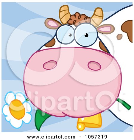 Royalty-Free Vector Clip Art Illustration of a Cow Eating A Flower On Blue by Hit Toon