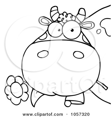 Royalty-Free Vector Clip Art Illustration of an Outlined Cow Eating A Flower by Hit Toon