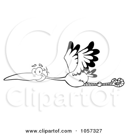 Royalty-Free Vector Clip Art Illustration of an Outlined Flying Stork by Hit Toon
