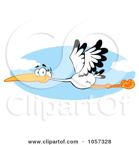 Royalty-Free Vector Clip Art Illustration of a Stork Flying In The Sky by Hit Toon