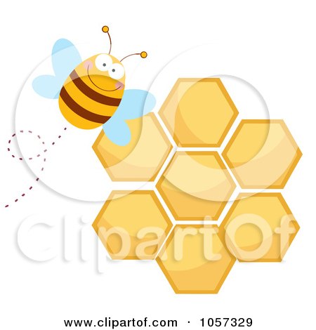 Royalty-Free Vector Clip Art Illustration of a Happy Bee By A Honeycomb by Hit Toon