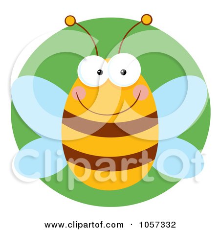 Royalty-Free Vector Clip Art Illustration of a Happy Bee Over A Green Circle by Hit Toon