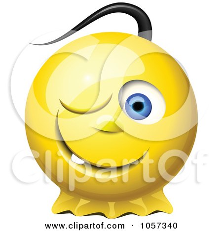 Royalty-Free Vector Clip Art Illustration of a 3d Winking Yellow Smiley Face With A Pony Tail by Oligo