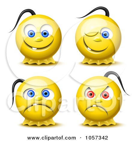 Royalty-Free Vector Clip Art Illustration of a Digital Collage Of 3d Yellow Smiley Faces With Pony Tails by Oligo