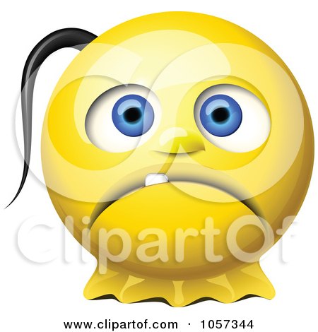 Royalty-Free Vector Clip Art Illustration of a 3d Sad Yellow Smiley Face With A Pony Tail by Oligo