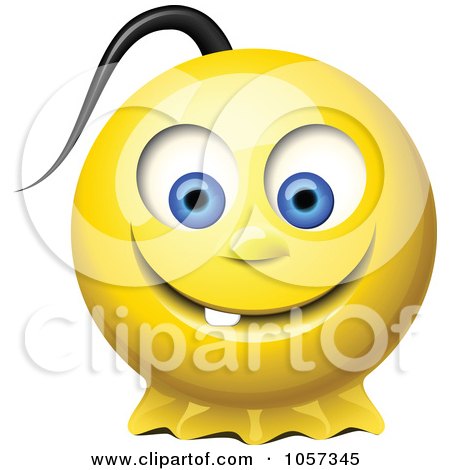 Royalty-Free Vector Clip Art Illustration of a 3d Yellow Smiley Face With A Pony Tail by Oligo